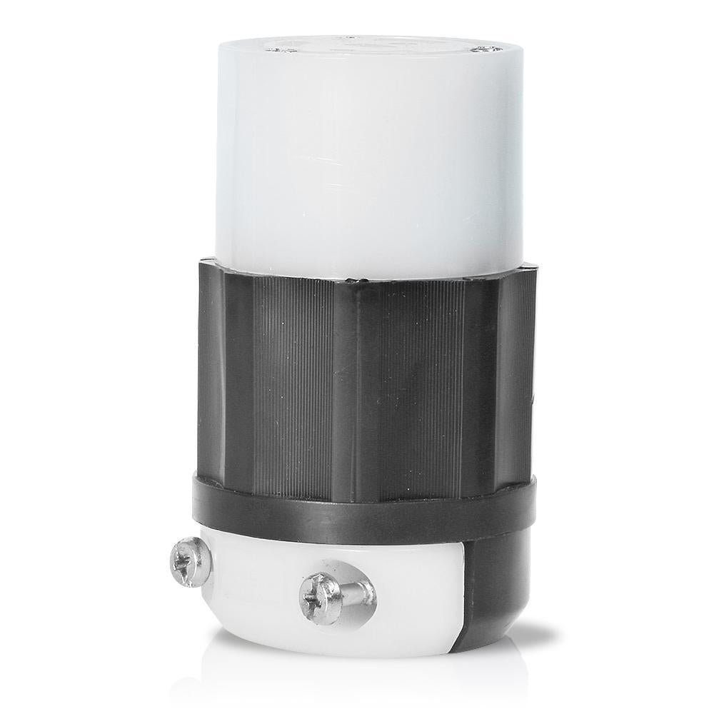 Leviton® Black & White® 2613 1-Phase Grounding Cable Mount Locking Connector, 125 VAC, 30 A, 2-Pole, 3-Wire, Black/White
