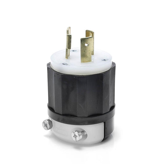 Leviton® Black & White® 2621 1-Phase Grounding Cable Mount Locking Plug, 250 VAC, 30 A, 2 Poles, 3 Wires, Black/White