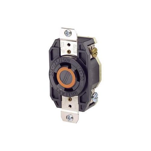 Leviton® 2710 Grounding Locking Receptacle, 125/250 VAC, 30 A, 3 Poles, 4 Wires, Black