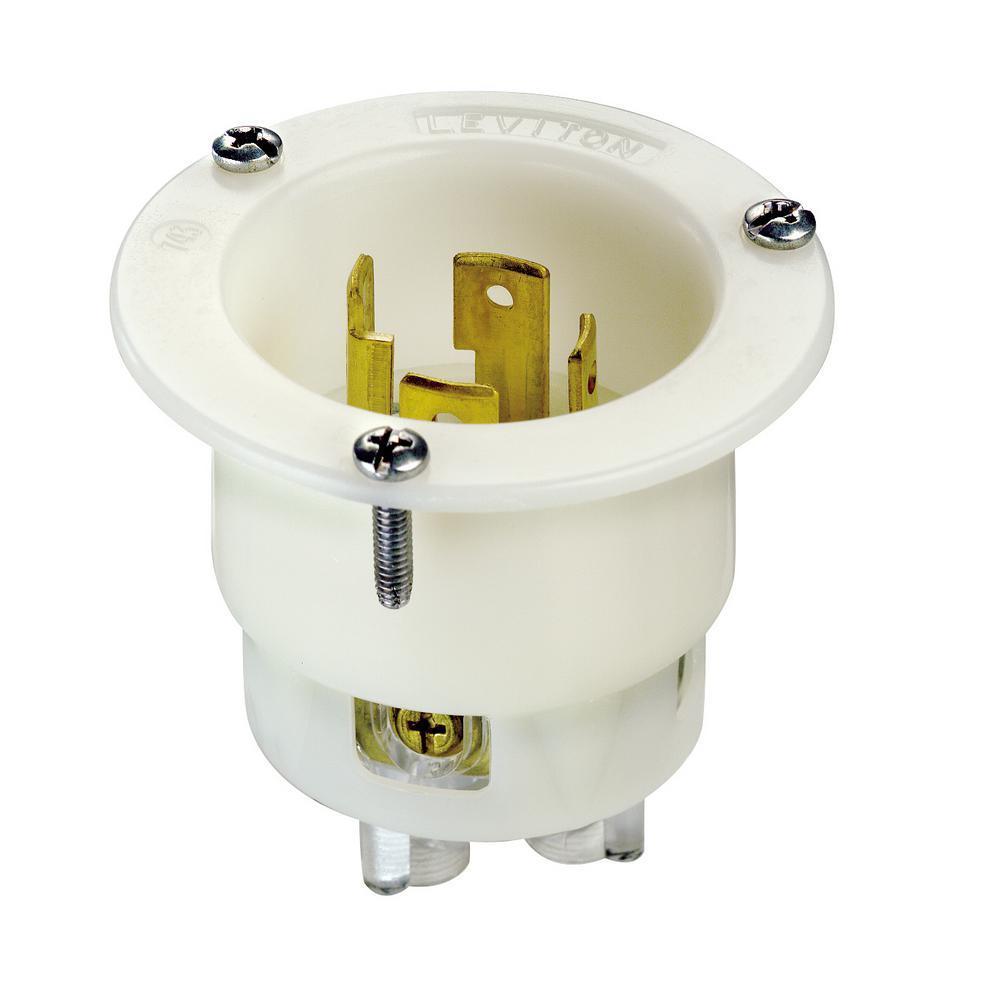Leviton® 2715 Grounding Receptacle Locking Flanged Inlet, 125/250 VAC, 30 A, 3 Poles, 4 Wires, White
