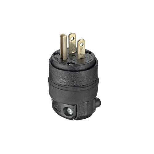 Leviton® 515PR Cable Mount Grounding Straight Blade Plug, 125 VAC, 15 A, 2 Poles, 3 Wires, Black