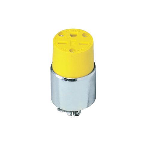 Leviton® 615CA Cable Mount Armored Grounding Straight Blade Connector, 250 VAC, 15 A, 2 Poles, 3 Wires, Yellow