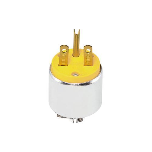 Leviton® 615PA Armored Grounding Straight Blade Plug, 250 VAC, 15 A, 2 Poles, 3 Wires, Yellow
