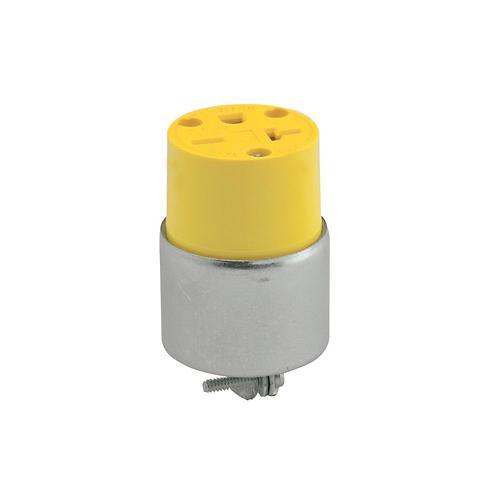 Leviton® 620CA Cable Mount Armored Grounding Straight Blade Connector, 250 VAC, 20 A, 2-Pole, 3-Wire, Yellow