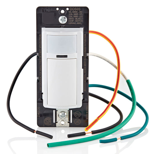 Leviton® Decora® DOS05-1LZ 1-Pole 3-Way Relay Occupancy Motion Sensor, 120 VAC, Passive Infrared Sensor, 900 sq-ft Coverage, 180 deg Viewing, Wall Mount