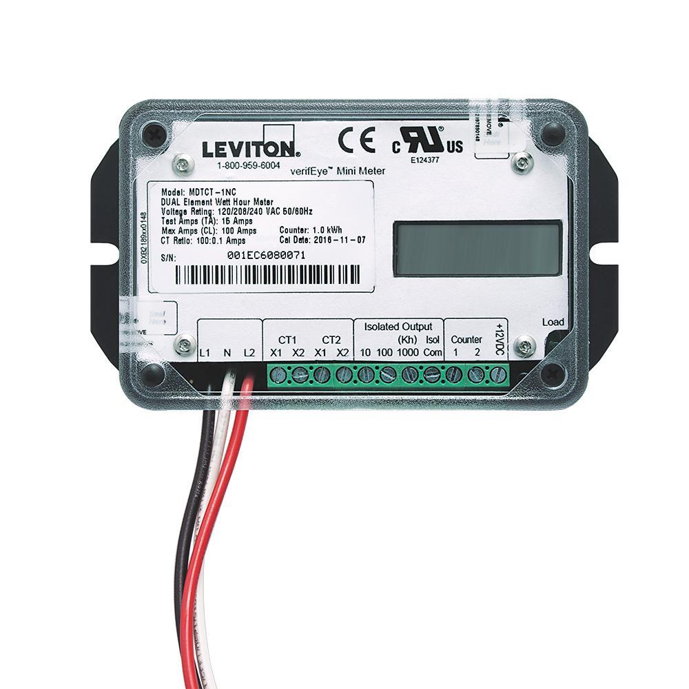 Leviton® VerifEYE Mini Meter MDTCT-2SC 3-Wire GEN3 Dual Element Pulse Output OEM Module With (2) Solid Core CTs, 120 VAC, 200 A, 50/60 Hz, 1 kWh Power Rating