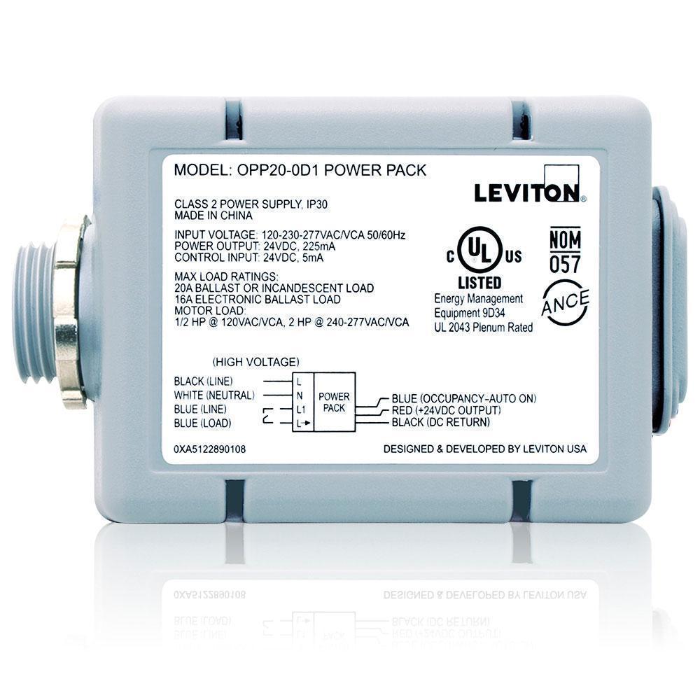 Leviton® OPP20-D2 Super Duty Power Pack, 5.4 W, 120 to 277 VAC Input, 24 VDC Output, 225 mA, 60 A Relay