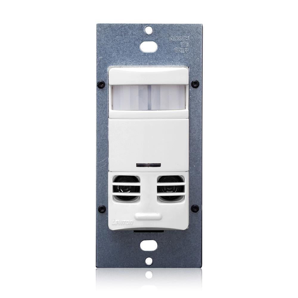 Leviton® Decora® OSSMT-GDW 1-Pole Field Configurable Self Adjusting Occupancy Sensor, 120/230/277/347 VAC, Multi-Technology/PIR/Ultrasonic Sensor, 2400 sq-ft Coverage, 180 deg Viewing, Wall Mount