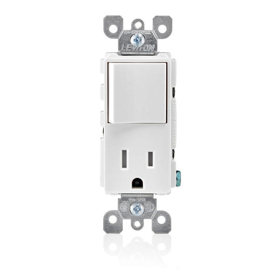 Leviton® Decora® Plug Into Safety® T5625-W Tamper-Resistant Combination Receptacle Switch, 12/15 A, 120/125 VAC, 60 Hz, 1 Poles