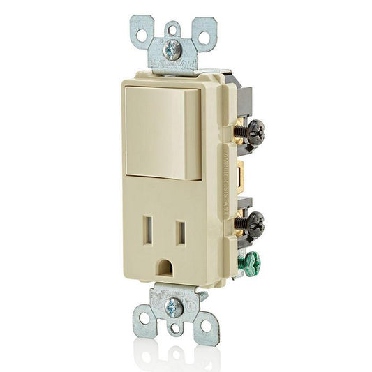 Leviton® Decora® Plug Into Safety® T5625-I Tamper-Resistant Combination Receptacle Switch, 12/15 A, 120/125 VAC, 60 Hz, 1 Poles