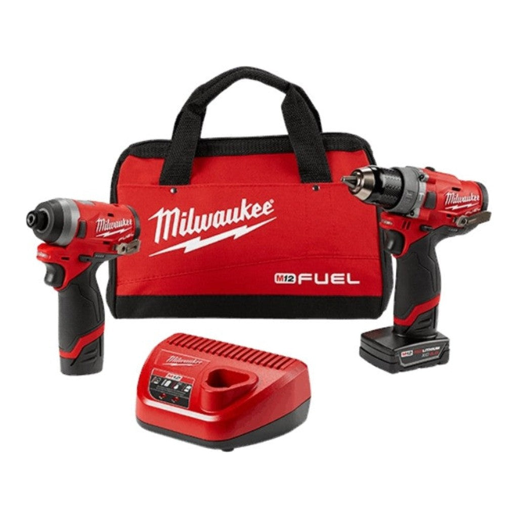 Milwaukee 259822 M12 FUEL 2-Tool Combo Kit, 1/2 in. Hammer Drill and 1/4 in. Hex Impact Driver, 2 Batteries