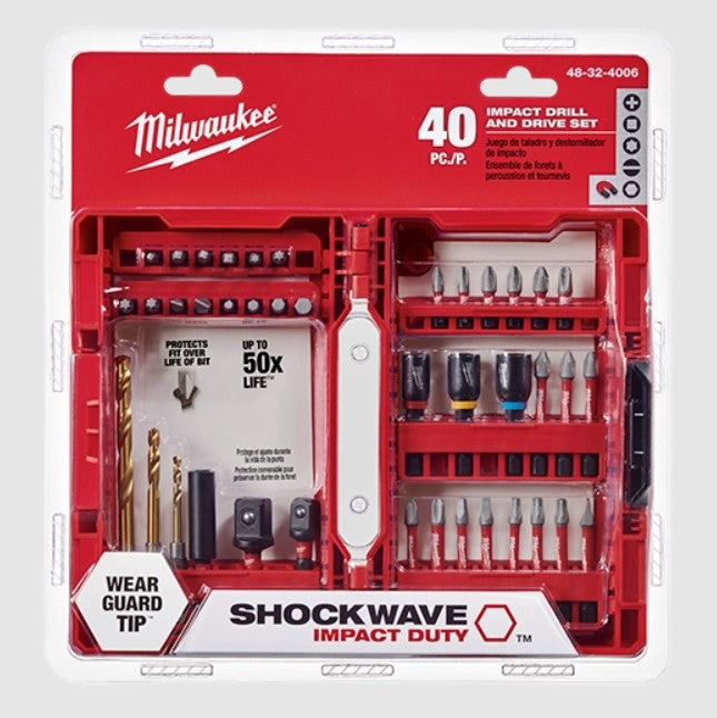 Milwaukee 48324006 SHOCKWAVE Impact Duty 40PC Driver Bit Set, Alloy Steel, Wear Guard Tip