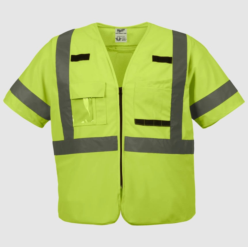 Milwaukee 48735132 Class 3 High Visibility Yellow Mesh Safety Vest, L/XL, ANSI/ISEA 107