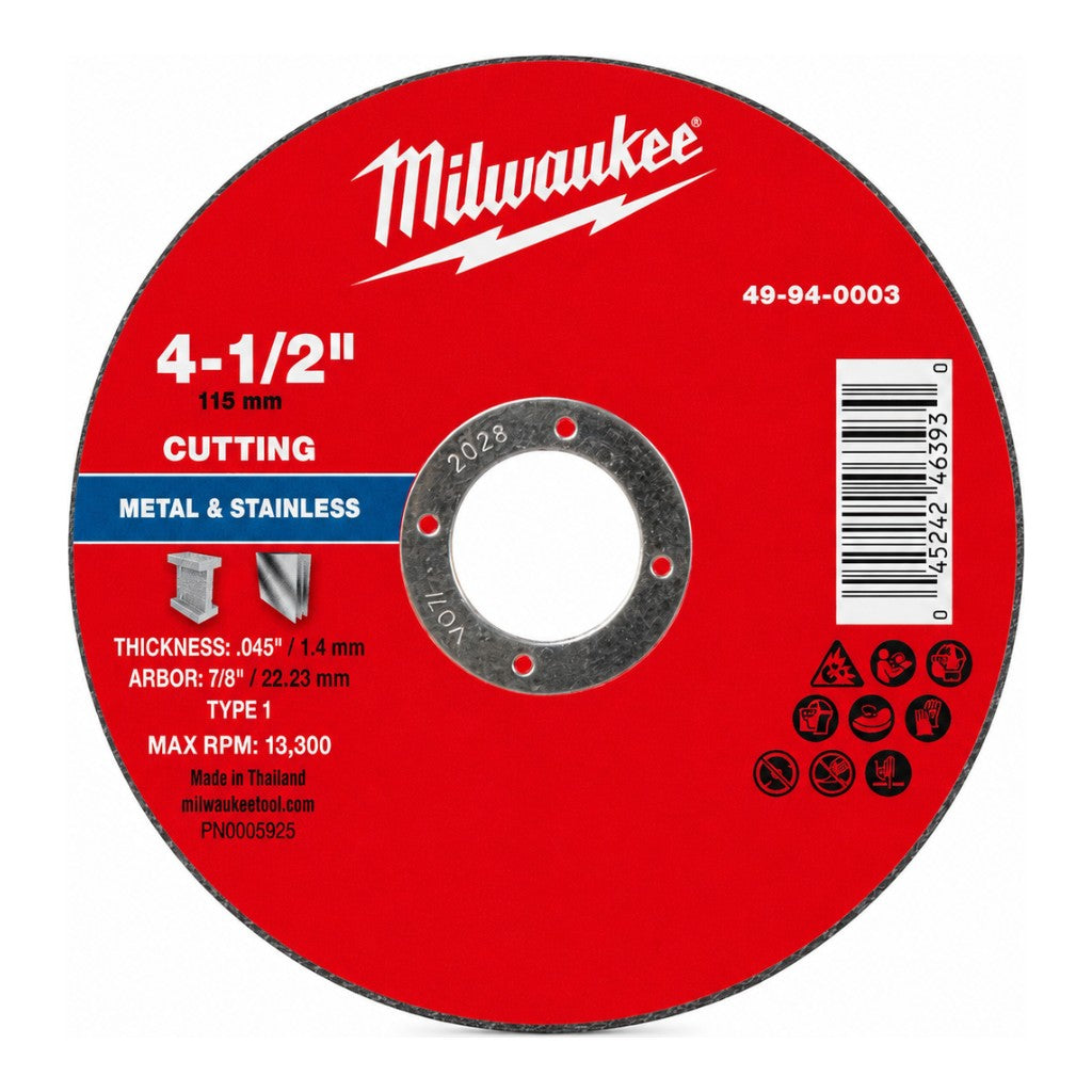 Milwaukee 49-94-0003 Metal Cut-Off Wheel Type 1, 4-1/2" x .045" x 7/8"