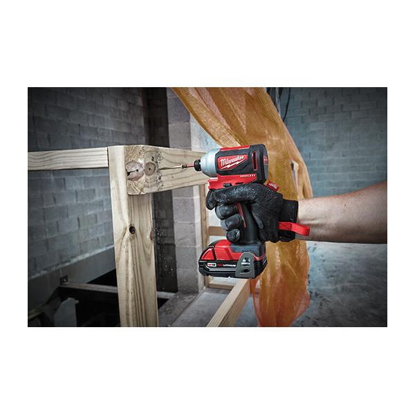 Milwaukee M18 FUEL 2850-22CT Compact Brushless Cordless Impact Driver Kit, 1/4 in Hex Drive, 4200 bpm, 1600 in-lb Torque, 18 VDC, 5.1 in OAL