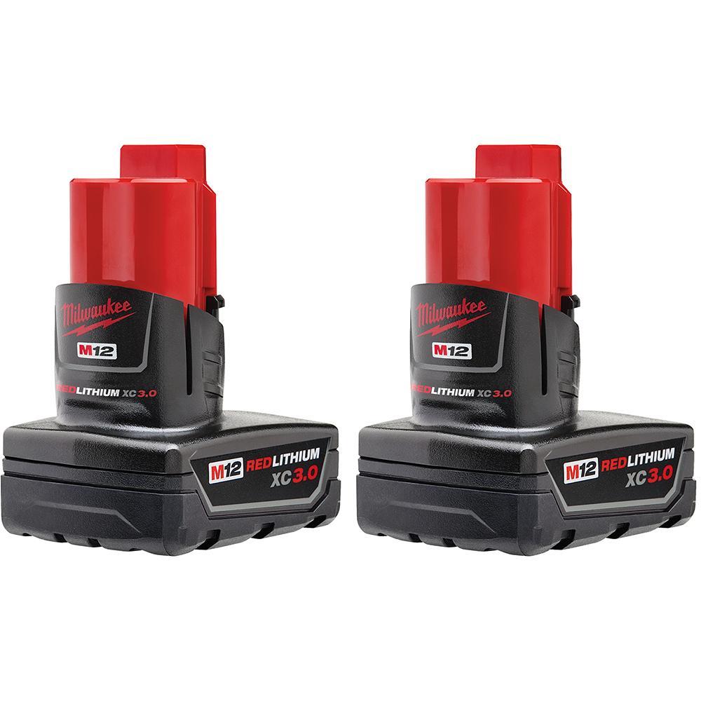 Milwaukee 48112412 M12 REDLITHIUM XC 3.0Ah Battery 2-Pack, 12V