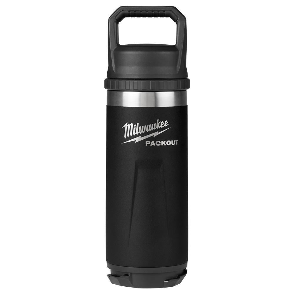 Milwaukee 48228382B PACKOUT 18 oz. Insulated Bottle w/ Chug Lid, Black, Double Wall Vacuum, PACKOUT Connectivity