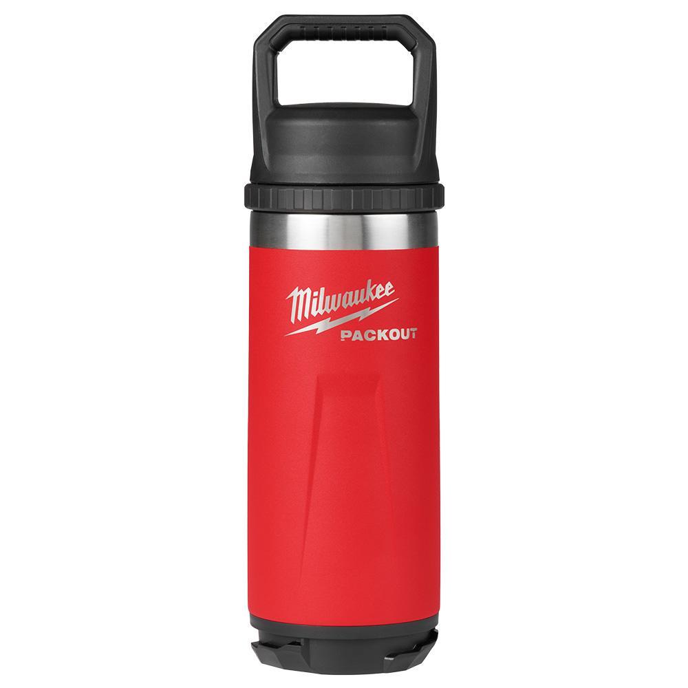 Milwaukee 48228382R PACKOUT 18 oz. Insulated Bottle w/ Chug Lid, Red, Double Wall Vacuum, PACKOUT Connectivity