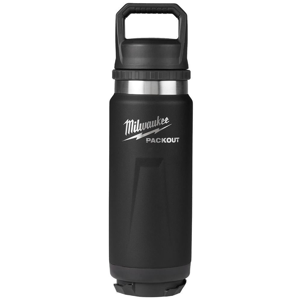 Milwaukee 48228396B PACKOUT 24 oz. Insulated Bottle w/ Chug Lid, Black, Double Wall Vacuum