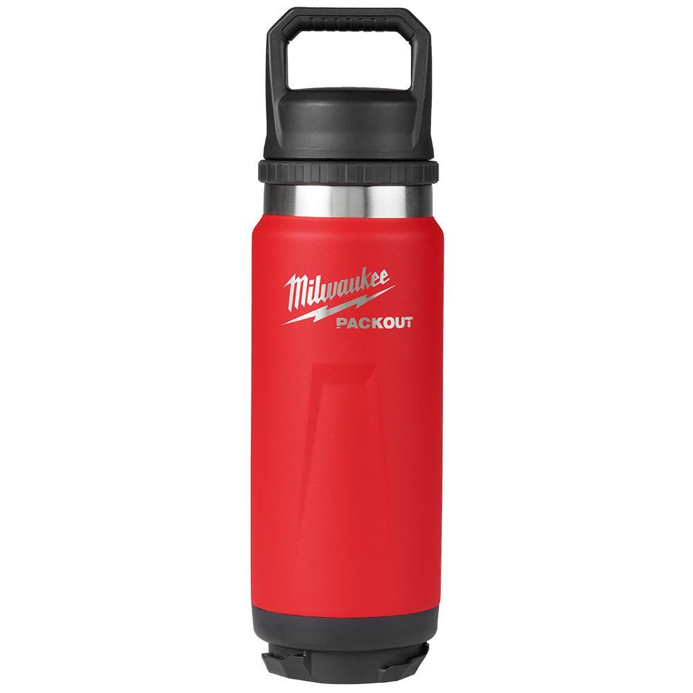 Milwaukee 48228396R PACKOUT 24 oz. Insulated Bottle w/ Chug Lid, Red, Double Wall Vacuum