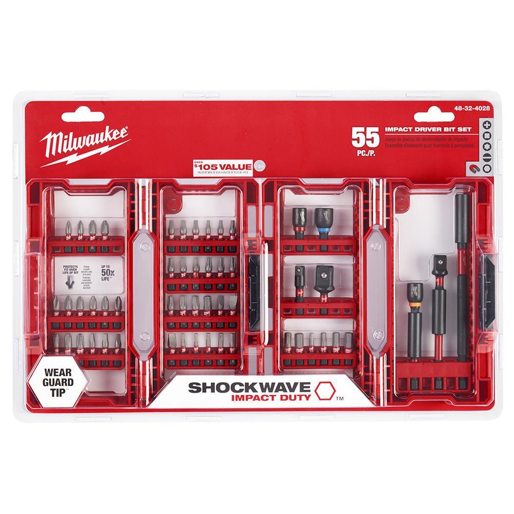 Milwaukee 48324028 SHOCKWAVE Impact Duty 55PC Drill and Driver Bit Set, Alloy Steel