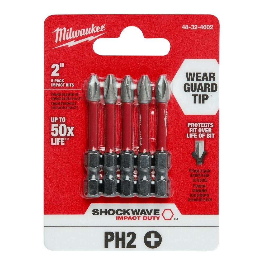 Milwaukee SHOCKWAVE Impact Duty 48-32-4602 Impact Power Bit, #2 Phillips Point, 2 in OAL, 1/4 in, Alloy Steel