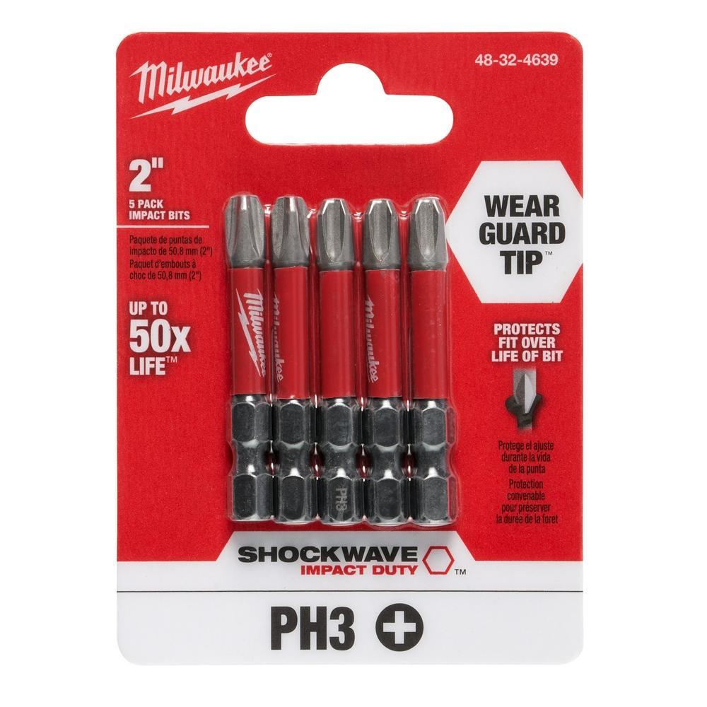 Milwaukee SHOCKWAVE 48-32-4639 Impact Driver Bit, PH3 Phillips Point, 2 in OAL, 1/4 in, Steel