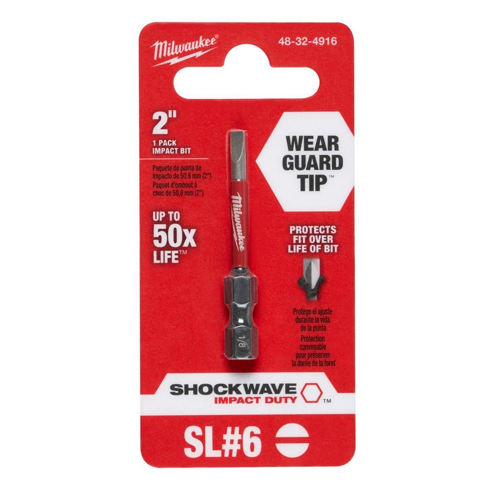 Milwaukee SHOCKWAVE Impact Duty 48-32-4916 Impact Power Bit, 1/8 in Slotted Point, 2 in OAL, 1/4 in, Steel