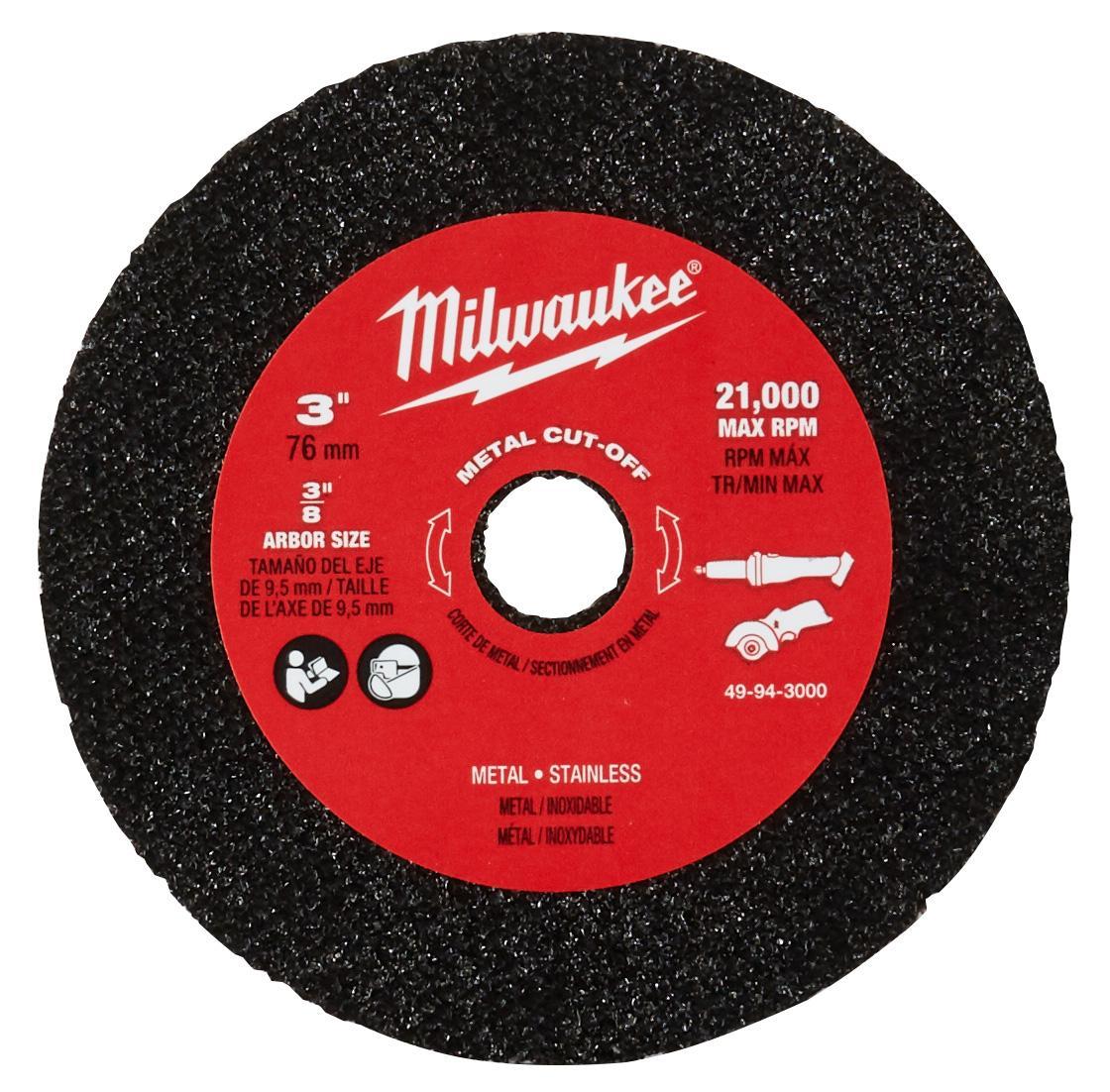 Milwaukee 49943000 3 in. Metal Cut-Off Wheel 3-Pack, 0.040 in. x 3/8 in., For M12 Cut-Off Tools