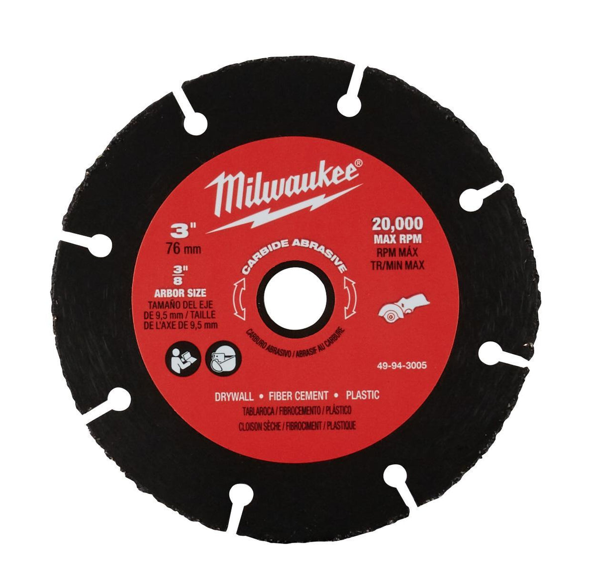 Milwaukee 49-94-3005 Cut-Off Wheel, 3 in Dia x 0.04 in THK, 3/8 in Center Hole, A60 Grit, Carbide Abrasive
