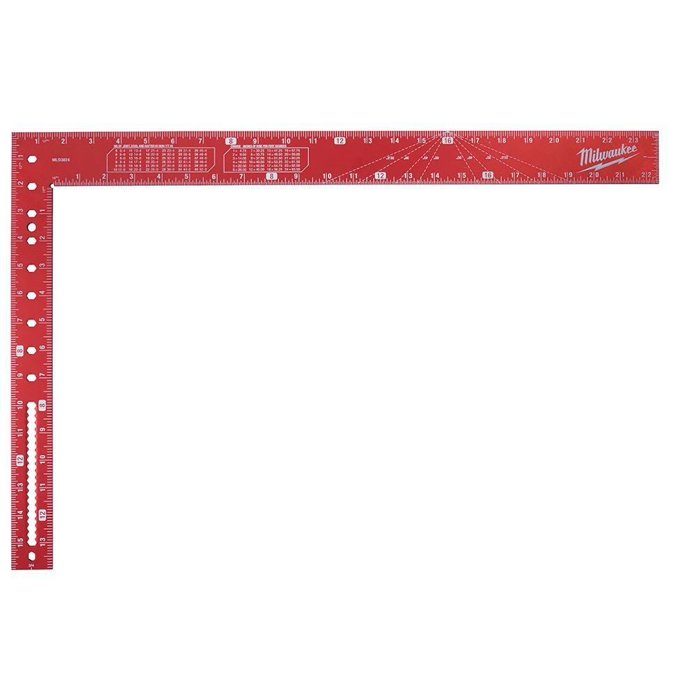 Milwaukee MLSQ024 Framing Square, 16 x 24 in, 1/8 in, 1/10 in, 1/12 in, 1/16 in Graduation, Anodized Aluminum