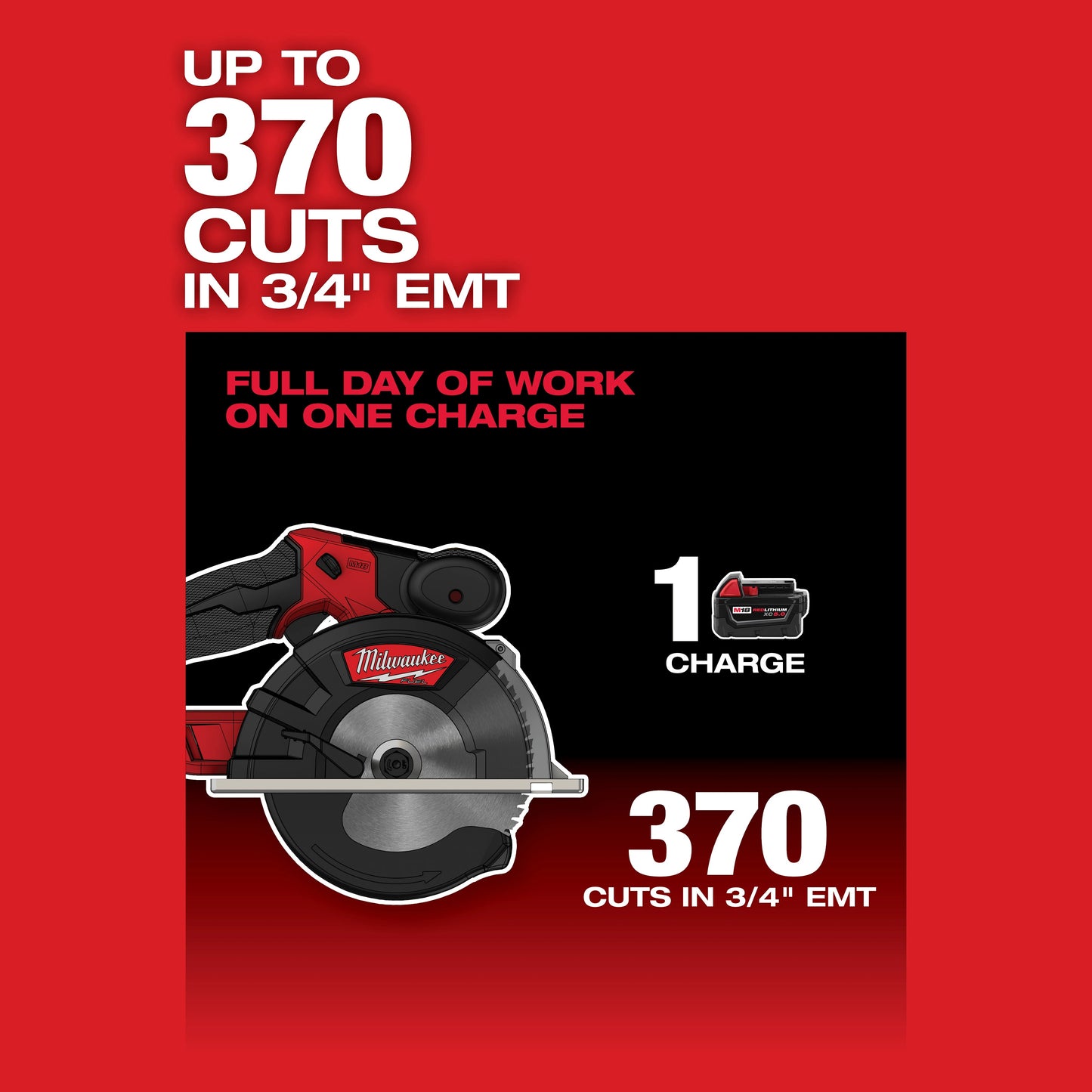 Milwaukee M18 FUEL 2782-20 Cordless Circular Saw, 5-3/8 in, 5-7/8 in Blade, 20 mm Arbor/Shank, 18 VDC, 2 in D Cutting, Li-Ion Battery, Right Blade Side