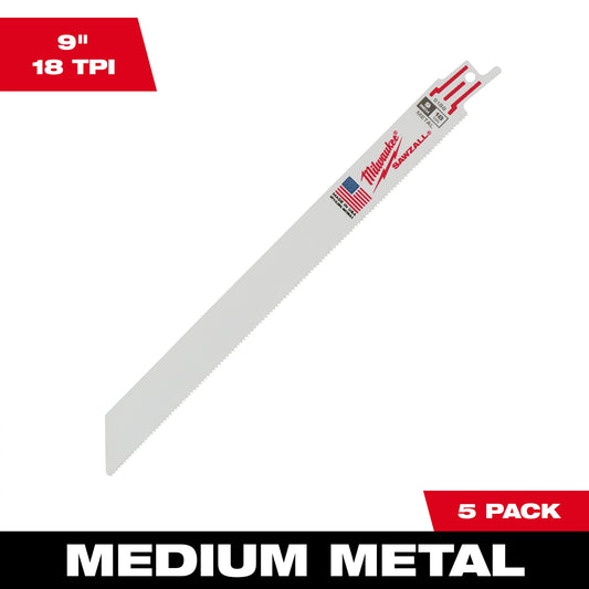 Milwaukee SAWZALL 48-00-5188 Double Duty Straight Back Thin Kerf Reciprocating Saw Blade, 9 in L x 3/4 in W, 18 TPI, Bi-Metal Body, Universal/Toothed Edge Tang