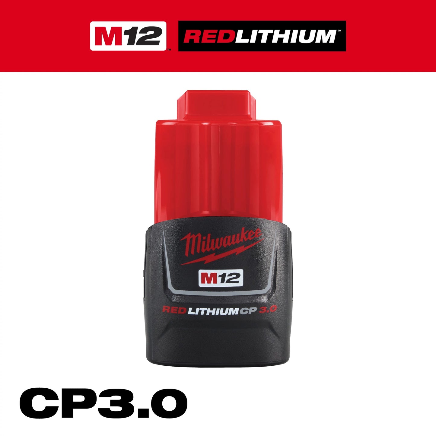 Milwaukee M12 REDLITHIUM 48-11-2430 Compact Battery Pack, 3 Ah Li-Ion Battery, 12 VDC Charge, For Use With M12 12 V Cordless Tools