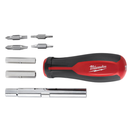 Milwaukee 48-22-2761 11-in-1 Multi-Bit Screwdriver, 11 Pieces, Plastic/Rubber Tri-Lobe Handle, Forged Steel
