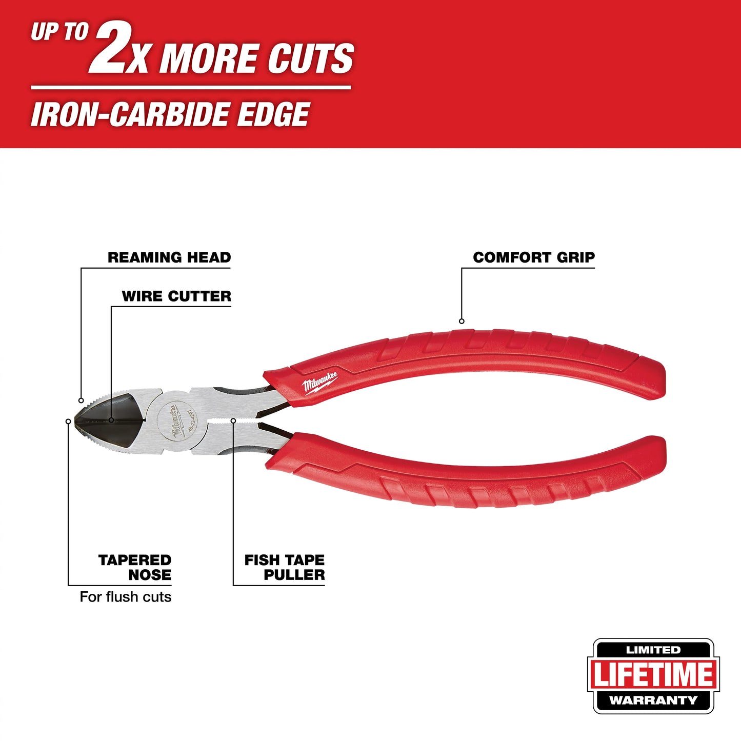 Milwaukee 48-22-6107 Gen II Diagonal Cutting Plier, 1.13 in, 11/32 in Nominal Wire, 0.88 in L x 0.453 in W Steel Tapered Jaw, 7 in OAL, Flush Cut