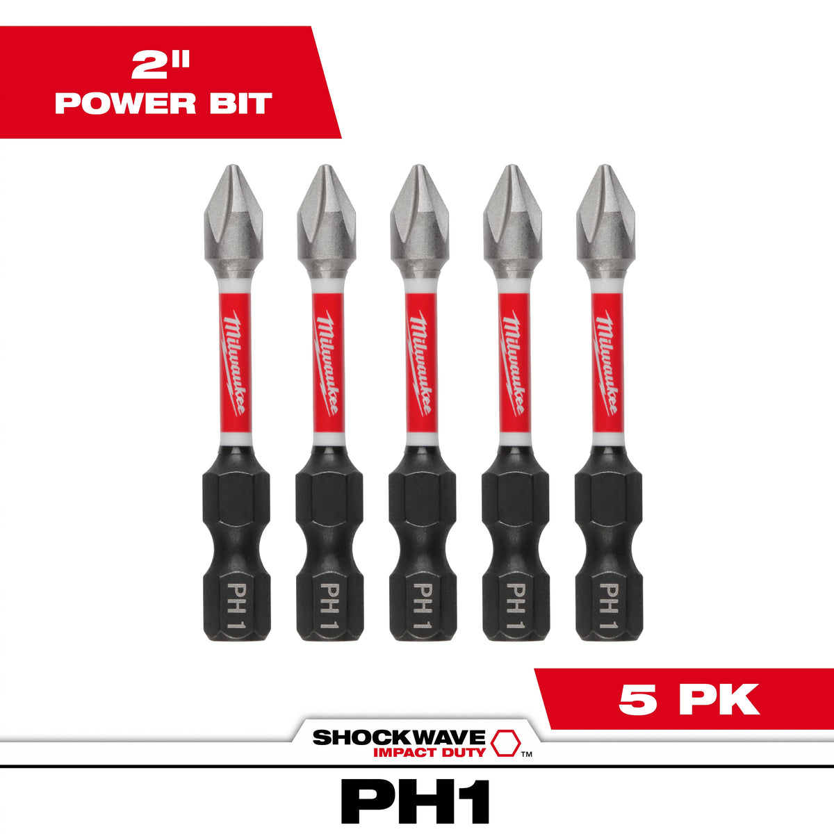 Milwaukee SHOCKWAVE 48-32-4638 Impact Driver Bit, PH1 Phillips Point, 2 in OAL, 1/4 in, Steel