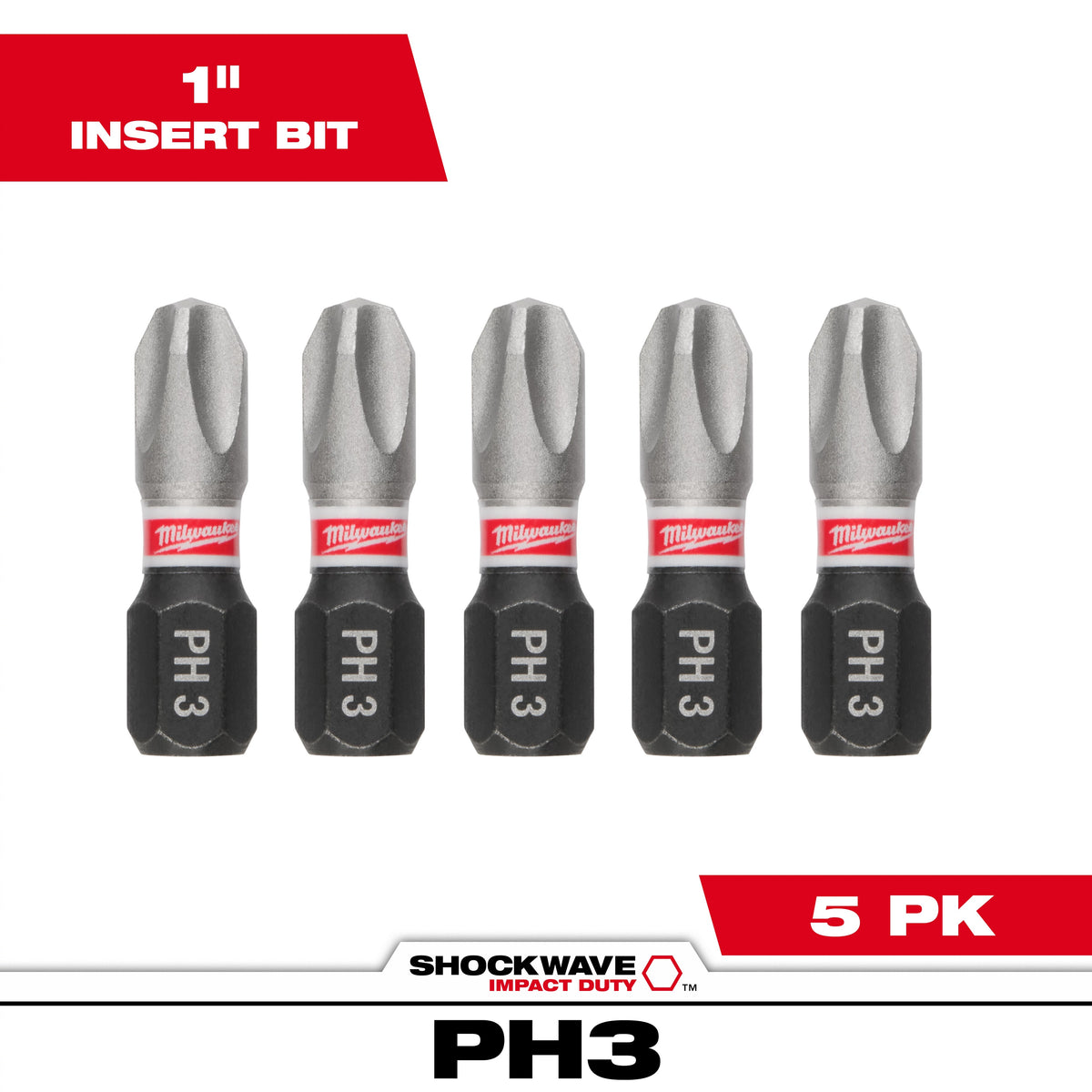 Milwaukee SHOCKWAVE Impact Duty 48-32-4663 Impact Insert Bit, #3 Phillips Point, 1/4 in, Steel