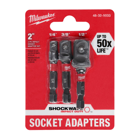 Milwaukee SHOCKWAVE 48-32-5033 3-Piece Hex Shank Socket Adapter Set, 1/4 in Male Drive, 1/4 in Female Drive, Steel