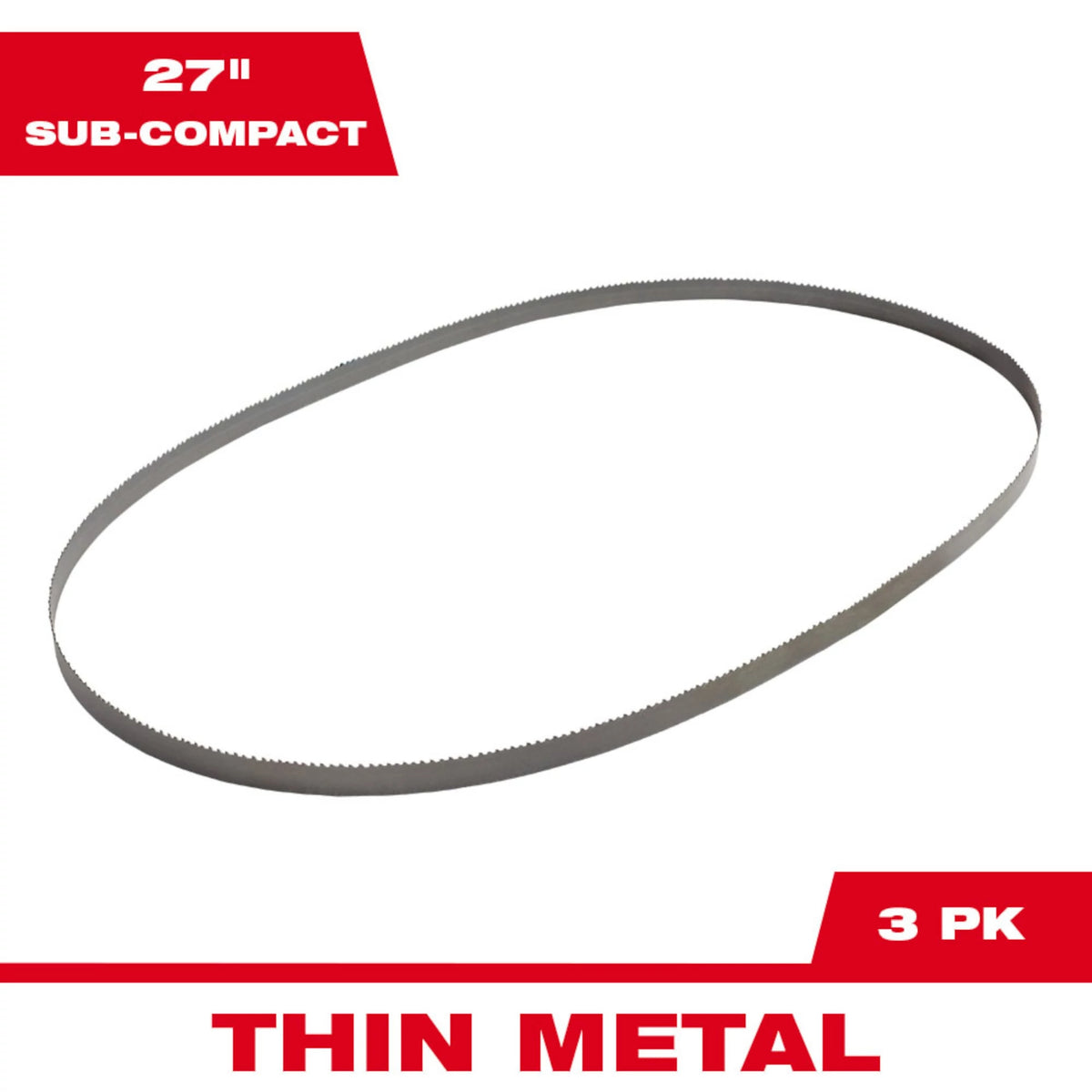 Milwaukee 48-39-0572 Sub-Compact Portable Band Saw Blade, 27 in L, 1/2 in W x 0.02 in THK, 18 TPI, Bi-Metal Body