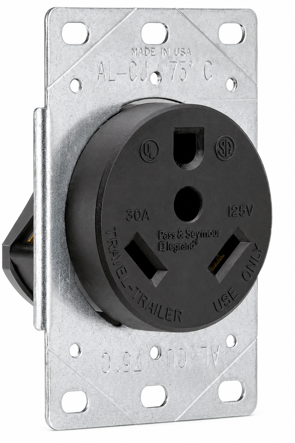 Pass & Seymour 3830CC6 Travel Trailer Power Outlet, NEMA TT-30R, 30 A 125 V, Flush Mount, Black