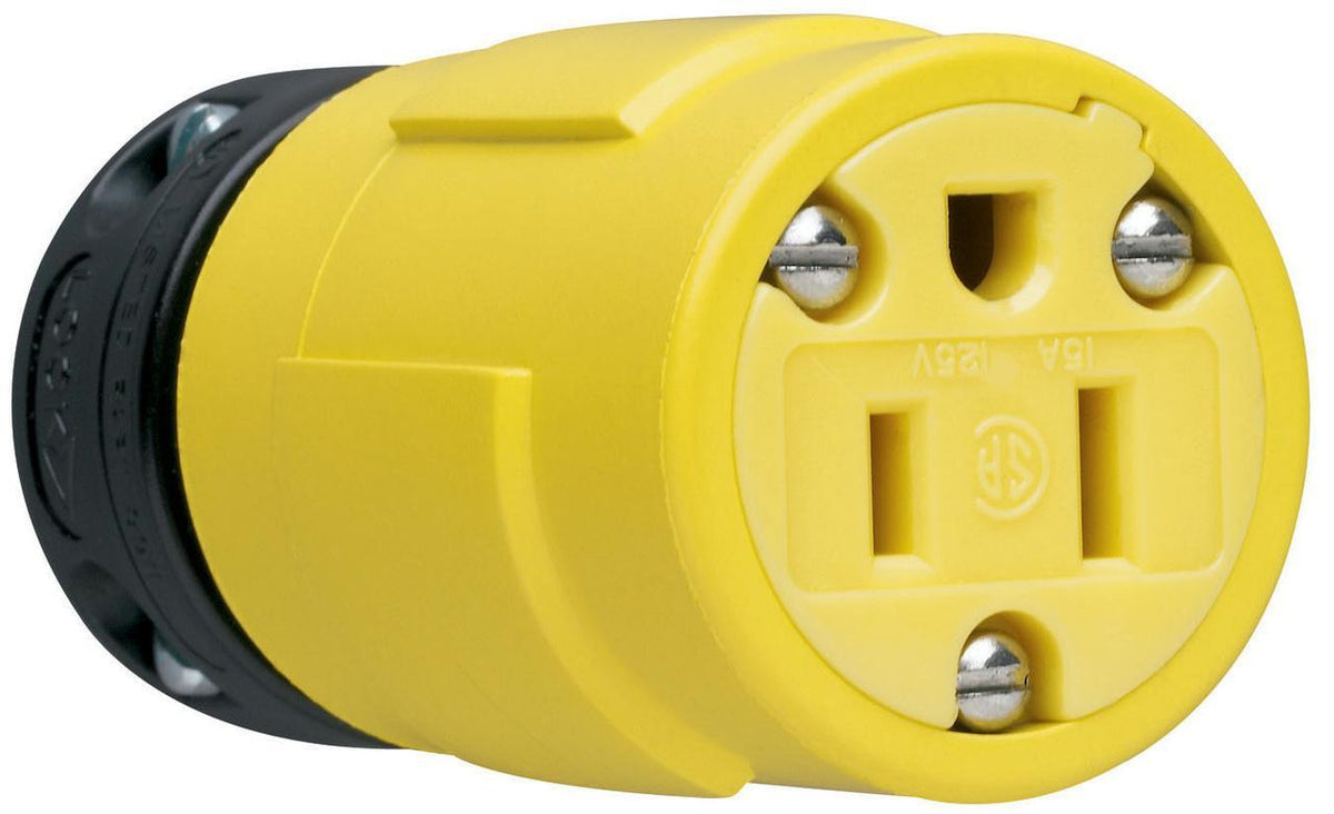 1547 Dust-Tight Straight Blade Connector, 125 VAC, 15 A, 2 Poles, 3 Wires, Yellow