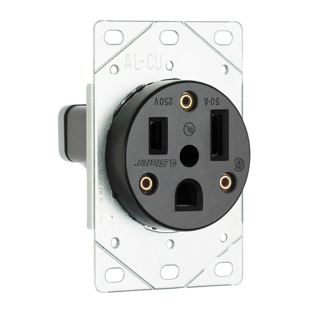 3804 Grounding Straight Blade Receptacle, 250 VAC, 50 A, 2 Poles, 3 Wires, Black