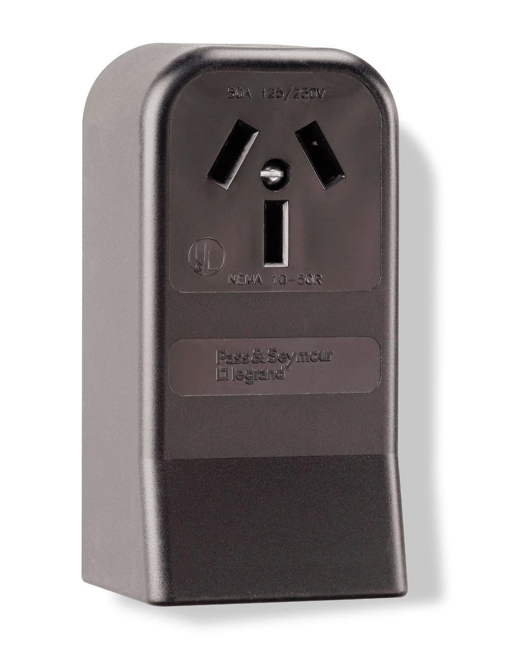 385 Non-Grounding Straight Blade Receptacle, 125/250 VAC, 50 A, 3 Poles, 3 Wires, Black