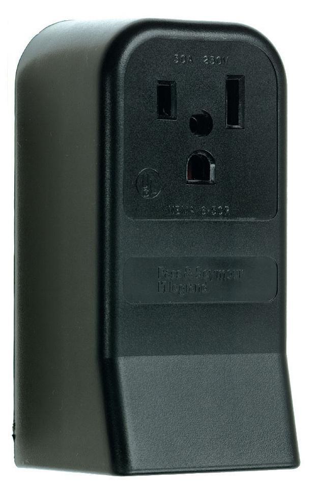 3852 Grounding Straight Blade Receptacle, 250 VAC, 50 A, 2 Poles, 3 Wires, Black