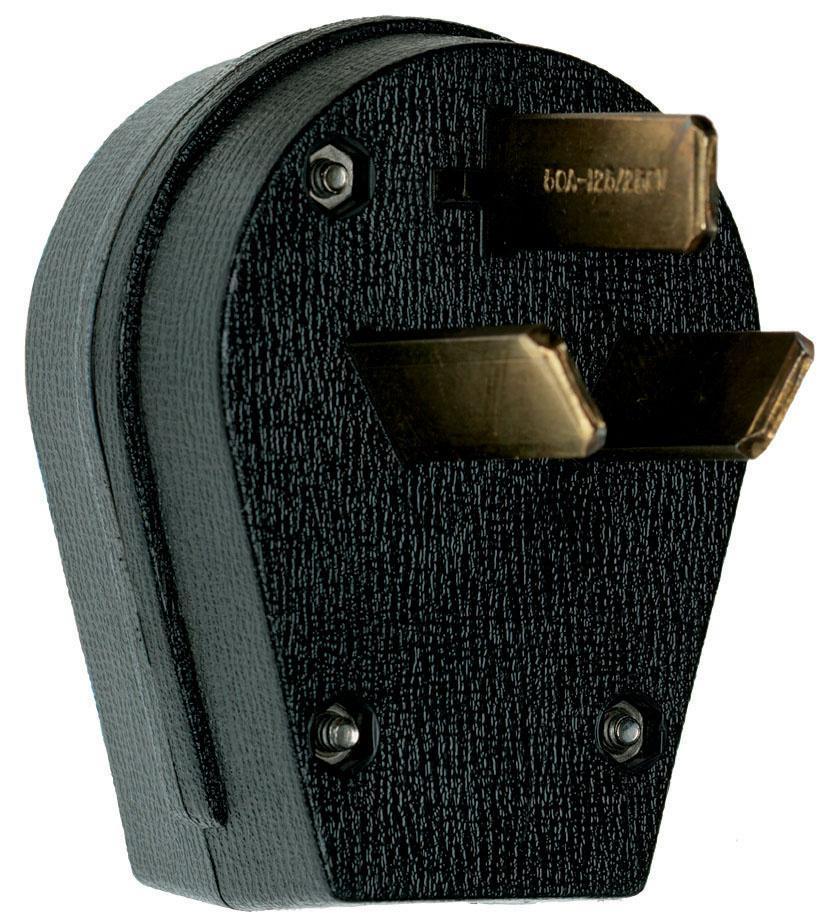 3861 Angled Non-Grounding Power Outlet Plug, 250 VAC, 30/50 A, 3 Poles, 3 Wires, Black