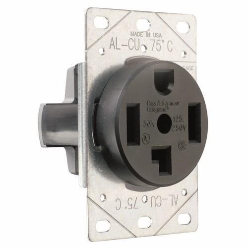 3864 Grounding Straight Blade Receptacle, 125/250 VAC, 30 A, 3 Poles, 4 Wires, Black