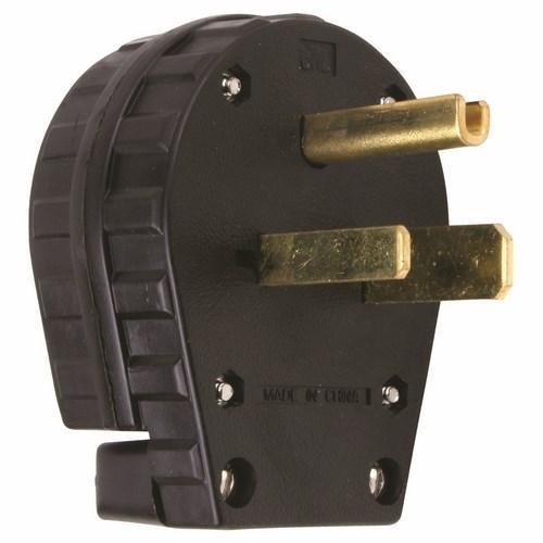 3869 Angled Non-Grounding Power Outlet Plug, 250 VAC, 30/50 A, 2 Poles, 3 Wires, Black