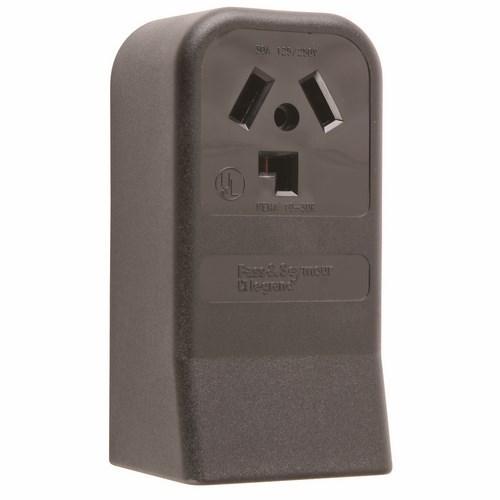 388 Non-Grounding Straight Blade Receptacle, 125/250 VAC, 30 A, 2 Poles, 3 Wires, Black