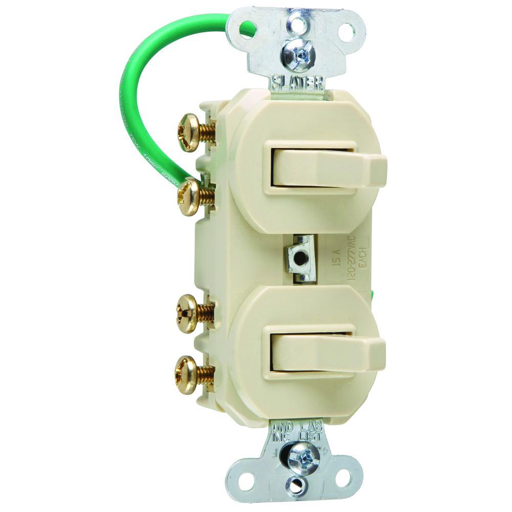 693IG 3-Way Double Grounding Combination Switch/Receptacle, 15 A, 120/277 VAC, 2 Poles